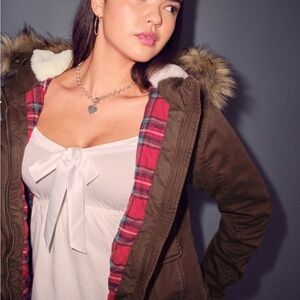 Holiday vault release twill faux fur trim hooded bomber jacket‼️ISO‼️